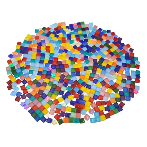 Yuvori Piastrelle per mosaico di colori misti, 0,5 kg – 1 cm, quadrate, in cristallo e plastica, ideali per lavori fai da te, bagno, cucina, soggiorno, giardino, decorazione esterna (quadrata e stella