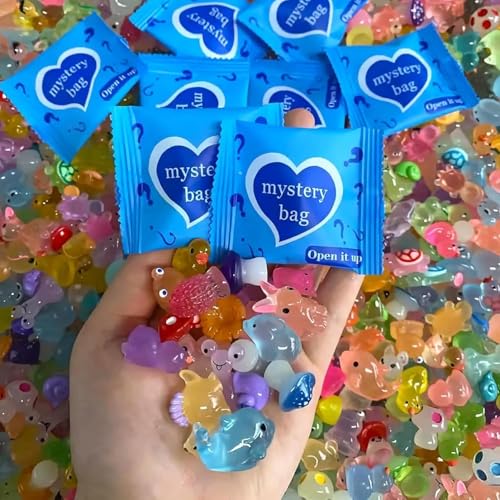 Lufstd 110 Pcs Mystery Mini Resin Animal Blind Bags 60+ Variety Combination Set for Classroom Prizes Party Favors Glow in the Dark Luminous Miniature Figurines Bulk for Fairy Garden DIY Decor
