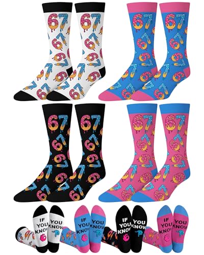 Eurzom 4 Pairs 67 Sock for Teen Funny 67 Ice Cream Drip Six Seven Number Sock Baseball Birthday Stocking Back to School Gift for Teen (Colorful)