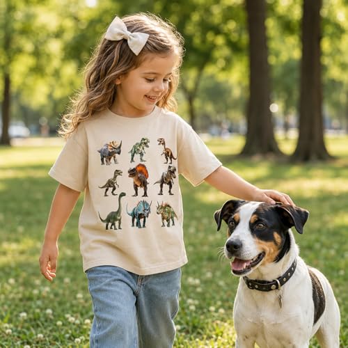 Image of Dinosaur Shirt for Kids Boys Girls Funny Toddler Dino Short Sleeve Graphic Cotton Tee Top 2-7T