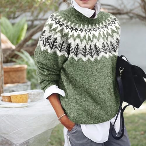 Women's Boho Fair Isle Pattern Long Sleeve Crewneck Sweater Lightweight Cozy Fall Winter Knitwear Pullover Tops2
