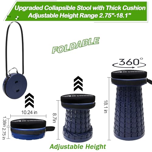 Image of ALEVMOOM Upgraded Collapsible Stool with Thickened Cushion 18.1 inch,600Lbs Max Weight Wider & Taller Pop Up Stool, Heavy Duty Portable Retractable Folding Chair or Travel Foot Rest for Camping & Outdoors
