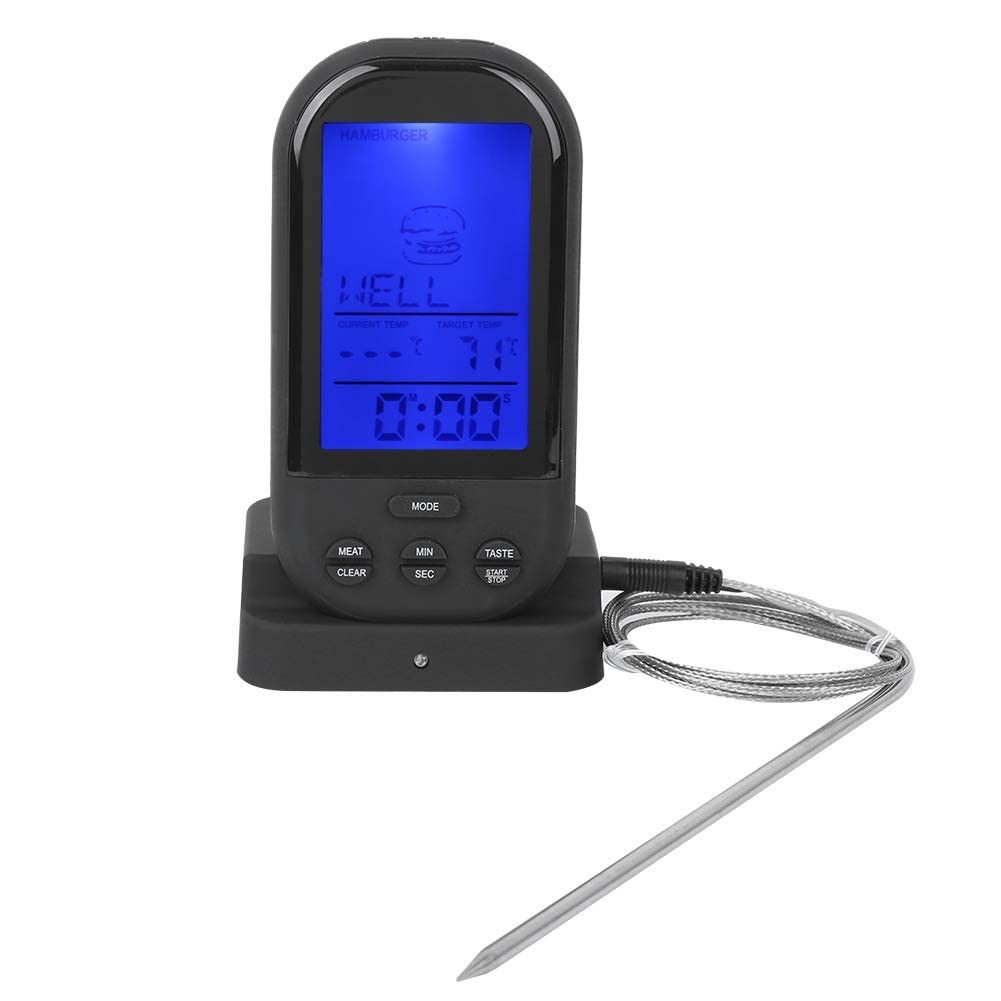 Termometro per Carne, Lettura istantanea, termometro LCD Digitale, termometro da Cucina per bistecche Wireless, con Doppie sonde in Acciaio Inossidabile per Cucinare, Grigliare Barbecue, Forno