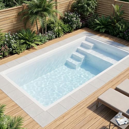 Fiberglass Pool Shells for Inground Pools | Fast Installation, Saltwater & Weather Resistant Rectangular 14ft x 7.4ft x 4.6ft