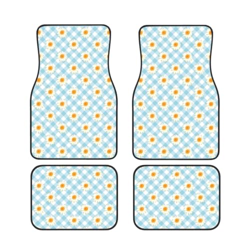 Alfombrillas de coche de neopreno con estampado de cuadros azules y margaritas