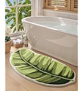 Color&Geometry Cute Green Monstera Leaf Bathroom Rug, Fluffy, Plush, Soft, Non Slip, Absorbent Ba...