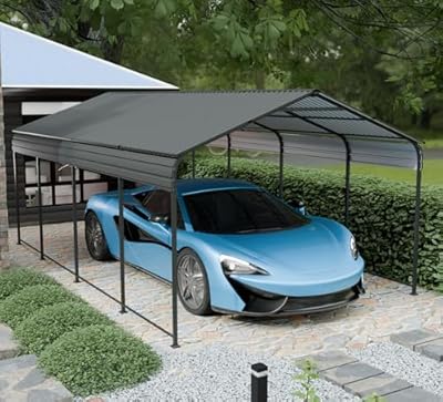 SENZZ Carport Canopy 12x20FT Heavy Duty, Portable Metal Carport Garage with Galvanized Steel Roof and Enhanced Base, RV Car Port Canopy Tent for Pickup Tractors Car Boat Shelter (Black, 12x20FT)