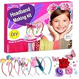 Headband Making Kit for Girls, DIY Hair Accessories Craft Set Make 12+ Fashion Headbands for Kids 5-12, Art Supplies with Ribbons & Charms, 5 Year Old Girl Birthday Gift Ideas, Girls Fashion Gift