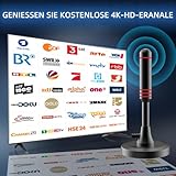 DVB-T/DVB-T2 Antenne mit Verstärker - HDTV Zimmerantenne für Fernseher, Großer Reichweite und...