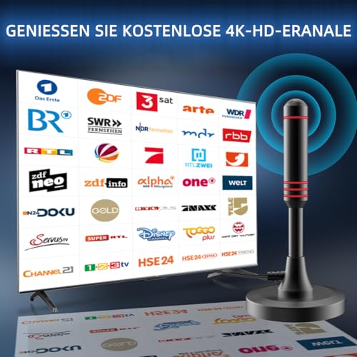 DVB-T/DVB-T2 Antenne mit Verstärker - HDTV Zimmerantenne für Fernseher, Großer Reichweite und...