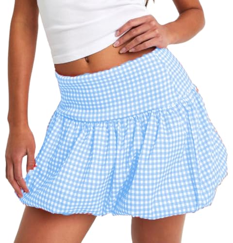 Amazon.com: Women Bubble Mini Skirt High Waist Ruffle Flare