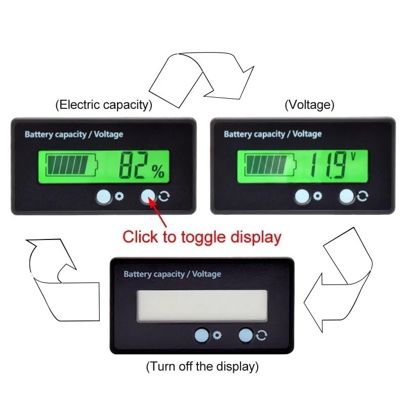 12V/24V/36V/48V Acid Lead Lifepo4 Lithium Battery Capacity Indicator Digital Car Motorcycle Voltmeter Voltage Tester Meter White 1Pcs