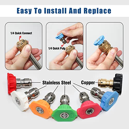 Janz 7 Pressure Washer Spray Nozzle Tips Multiple Spray Degrees 1/4 Inch Quick Connection, 4000 Psi #TOP3