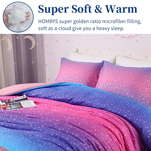 Hombys Mermaid Rainbow Pink Comforter Set 3 Piece Queen/Full Size, Metallic Print Bedding Comforter Sets For Queen Bed, Soft Down Alternative Comforter For Girls (1 Comforter+2 Matching Shams) #TOP3
