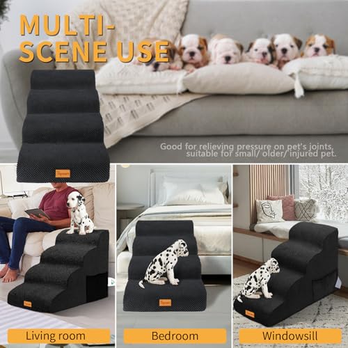 Image of Topmart High Density Foam Dog Steps 4 Tiers,Extra Wide Deep Pet Steps,Non-Slip Dog Stairs Ramp for Bed,Soft Foam Cat Ladder,Best for Older Injured,Older Pets,Cats with Joint Pain