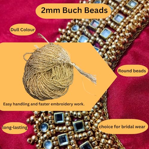 Image of (2mm, Pack of 2 Bunch) Aari Gold Bunch Beads for Embroidery Work, Jewellery Making, Arts and Crafts Kids DIY Making (2, 2mm)