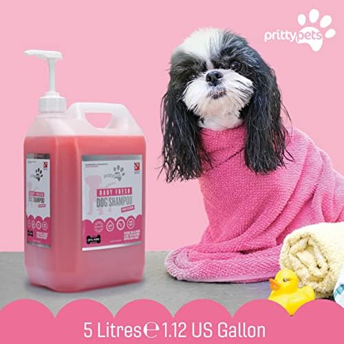 Baby Powder Dog Shampoo PRITTY PETS 5 LITRE Baby Fresh Dog Shampoo for Smelly Dogs - Professional PH Balanced, Cruelty Free, Vegan & Puppy Friendly Dog Grooming Shampoo - Made in the UK (5L with Pump)