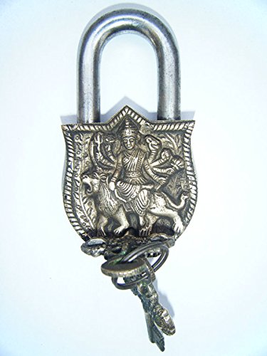 Purpledip Handmade Brass Antique Lock With Maa Durga Idol (10006) #TOP4