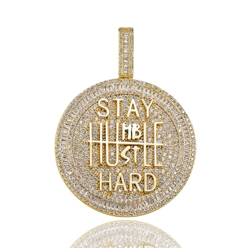 ICEDIAMOND 14K Iced Out Super Bling Round Coin Pendant Chain Necklace, Gold Plated Full Shiny CZ Diamond Encourage Charm Hip Hop Jewelry for Men Women