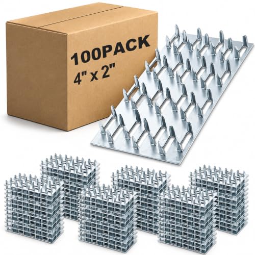 2"x4" Truss Plate, 100 Pack Pronged Truss Brackets Mending Plates, Heavy Duty Steel Mounting Brackets for Roofing Wood Connector, Thickness 1mm for Wood Stud Roof Truss Timber