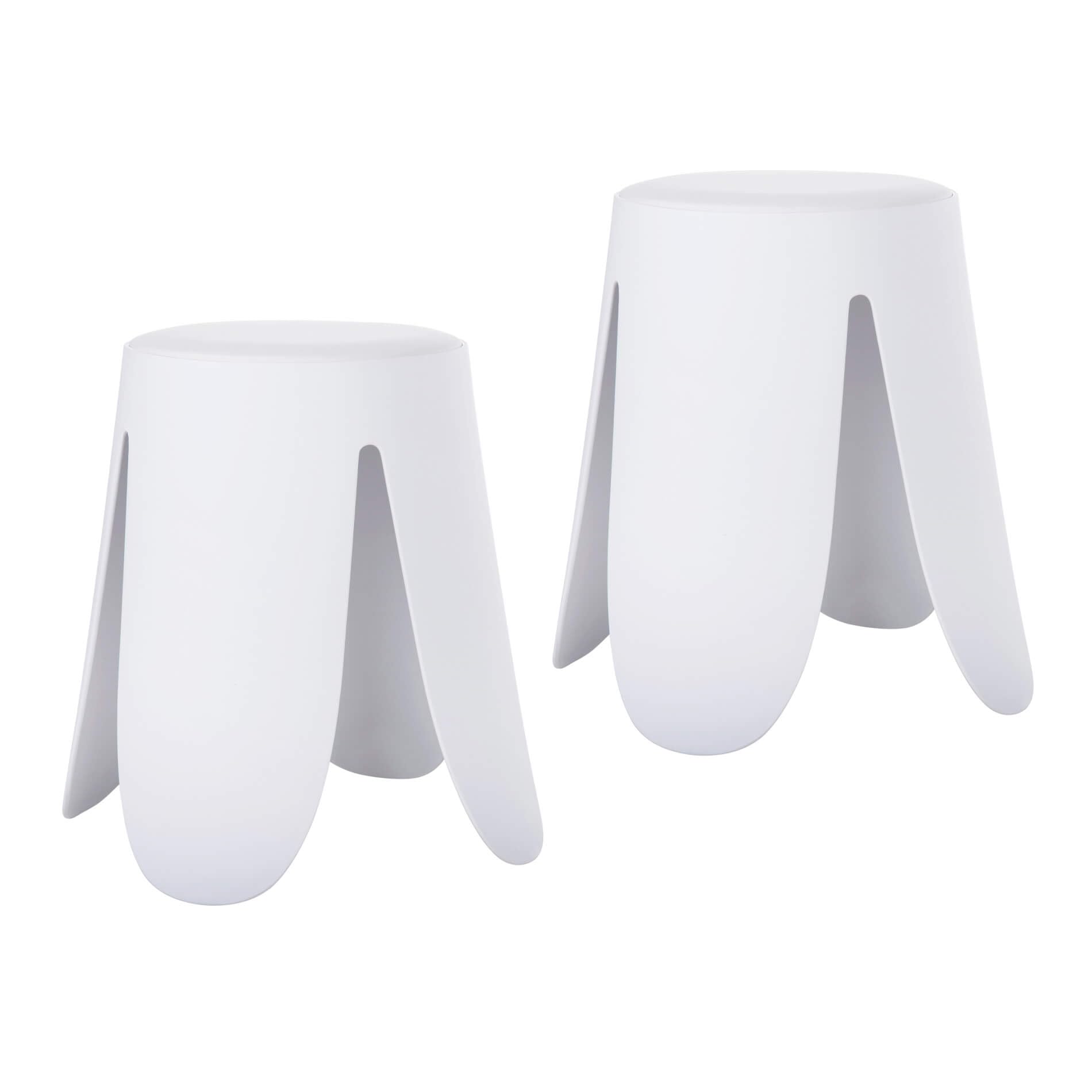 Rebecca Mobili Juego de 2 taburetes modernos, taburete reposapiés bajo, blanco, polipropileno sintético, sin respaldo, para salón dormitorio – Medidas (alt. x anch. x prof.): 46 x 30 x 30 cm – Art