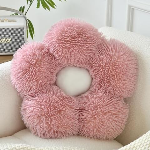 ZCNYCLAM Flower Shaped Pillow, Flower Decorative Throw Pillows for Couch Bed Chair Bedroom Aesthetic, Soft Cute Rainbow Flower Floor Fuzzy Pillows with Home Decor for Adults Cover