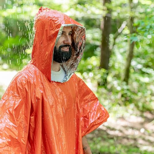 Image of ELK Emergency Poncho 4-Pack - Heat Retention, Mylar Reversible Thermal Raincoat Blanket, Reflective for Increased Visibility - Outdoor Camping Survival Gear