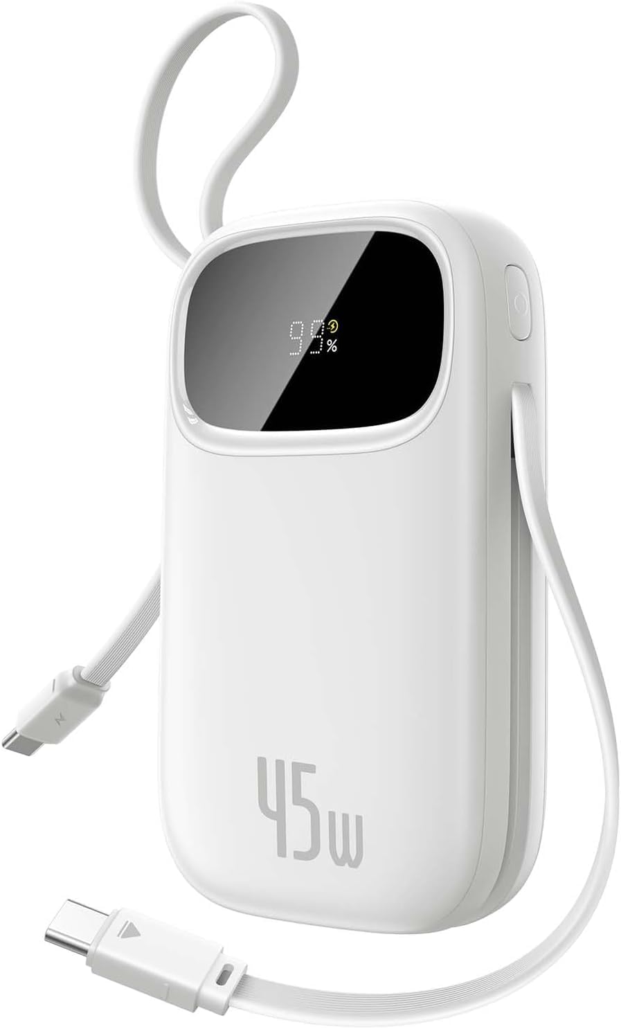 baseus qpow3 powerbank 45 w 20000 mah with 2 integrated usb-c cable, power bank pd3.0 qc4.0, 3 3c 1 a, external mobile phone batteries for iphone 16/15/14 pro max, ipad, samsung, white
