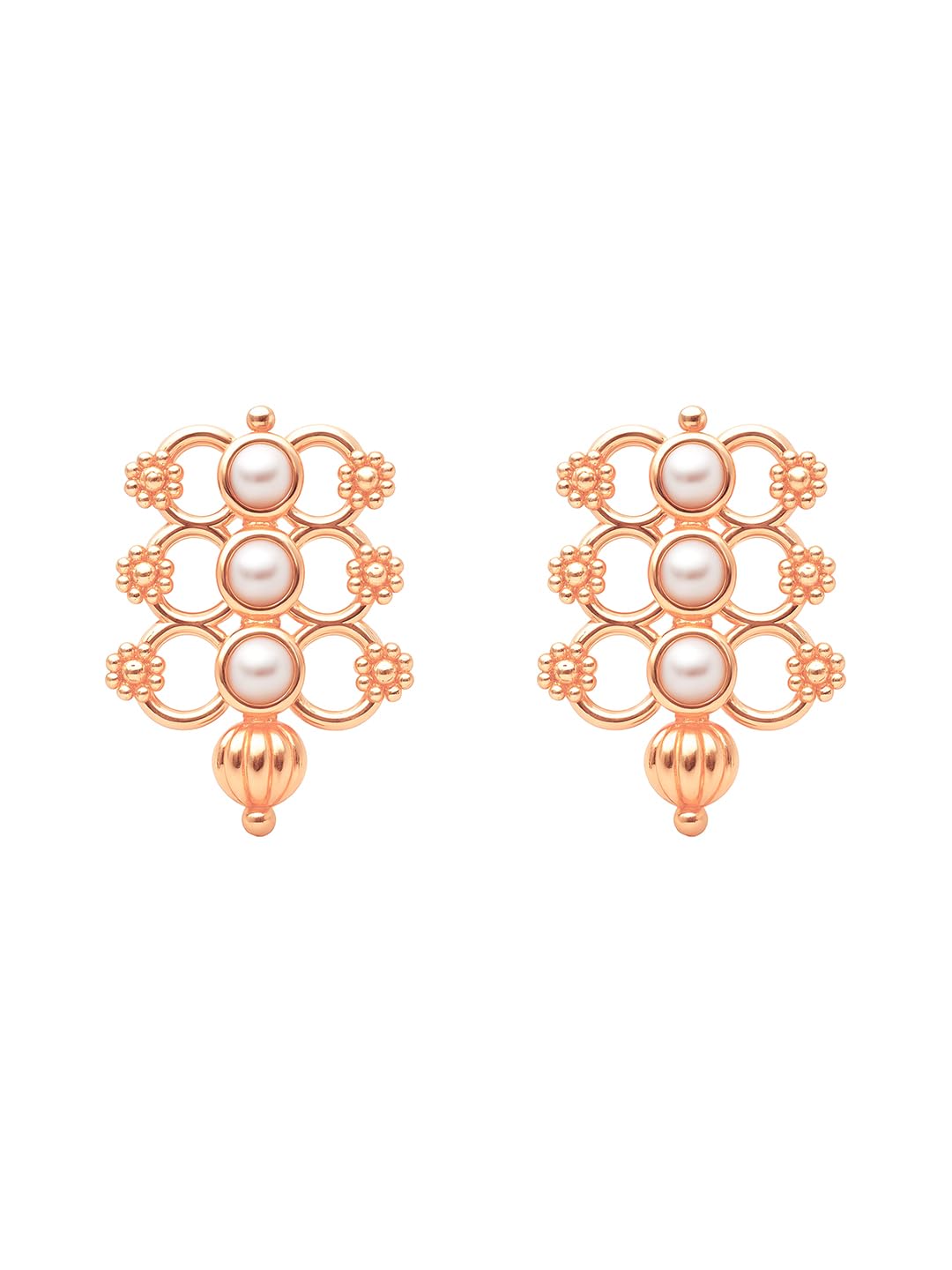 Traditional 18 KT Rose Gold Plated Pearl Stud Earrings for Women | Floral Ethnic Designer Earrings | Lightweight Daily Wear Studs | Wedding, Festive, Office & Occasion Wear Jewellery-picture-18