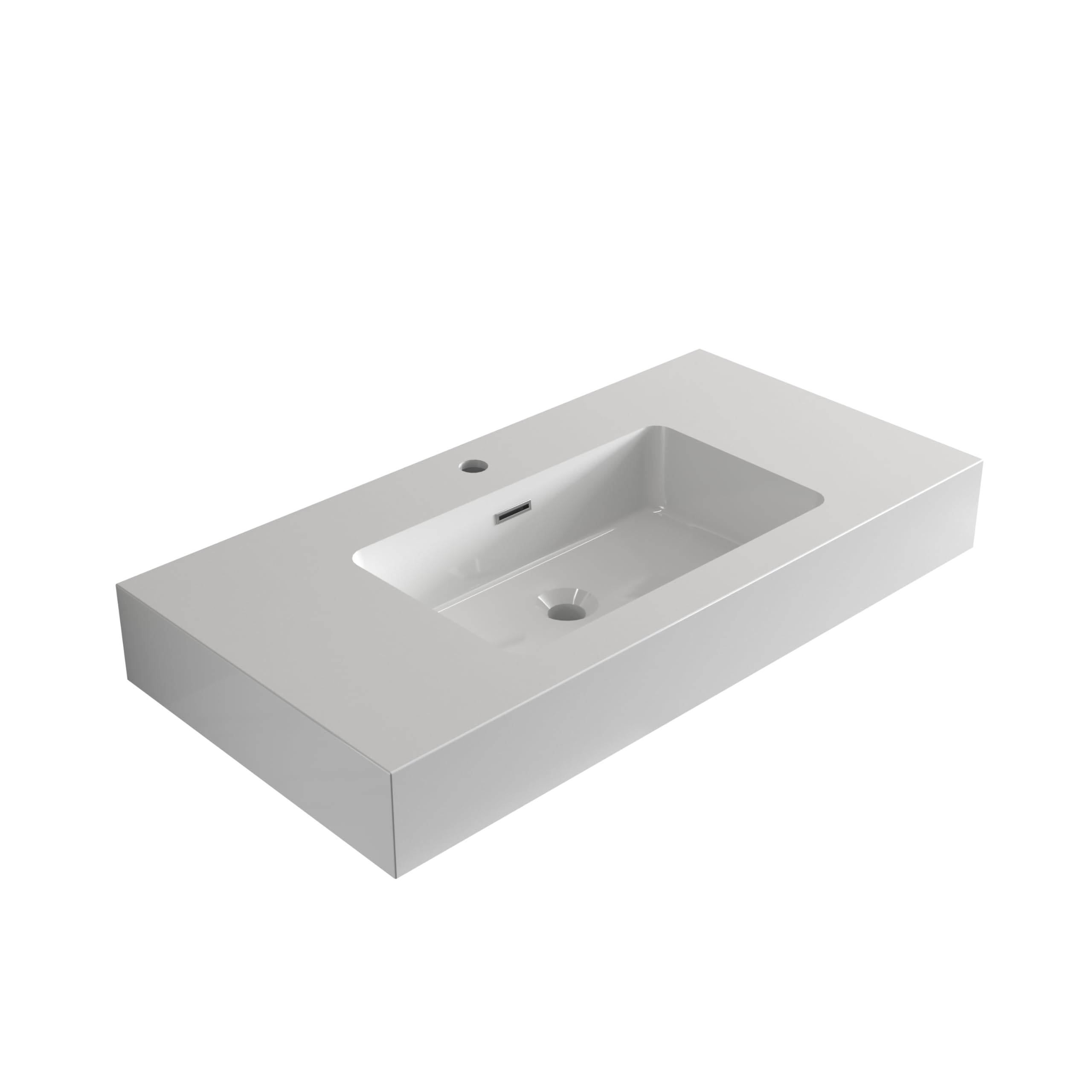 - 36" Integrated Bathroom Vanity Sink – Solid Surface One-Piece Countertop with Glossy Gel Coat, White Basin with Single Faucet Hole for Modern Bathrooms