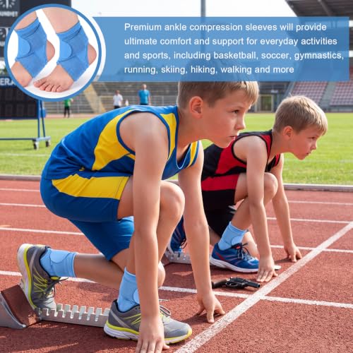 Image of Honoson 2 Pcs Ankle Brace Kid Ankle Support Youth Neoprene Lace up Compression Sleeve Foot Brace Stabilizer with Adjustable Strap for Sport Sprained Plantar Fasciitis Achilles Tendonitis(Light Blue,S)