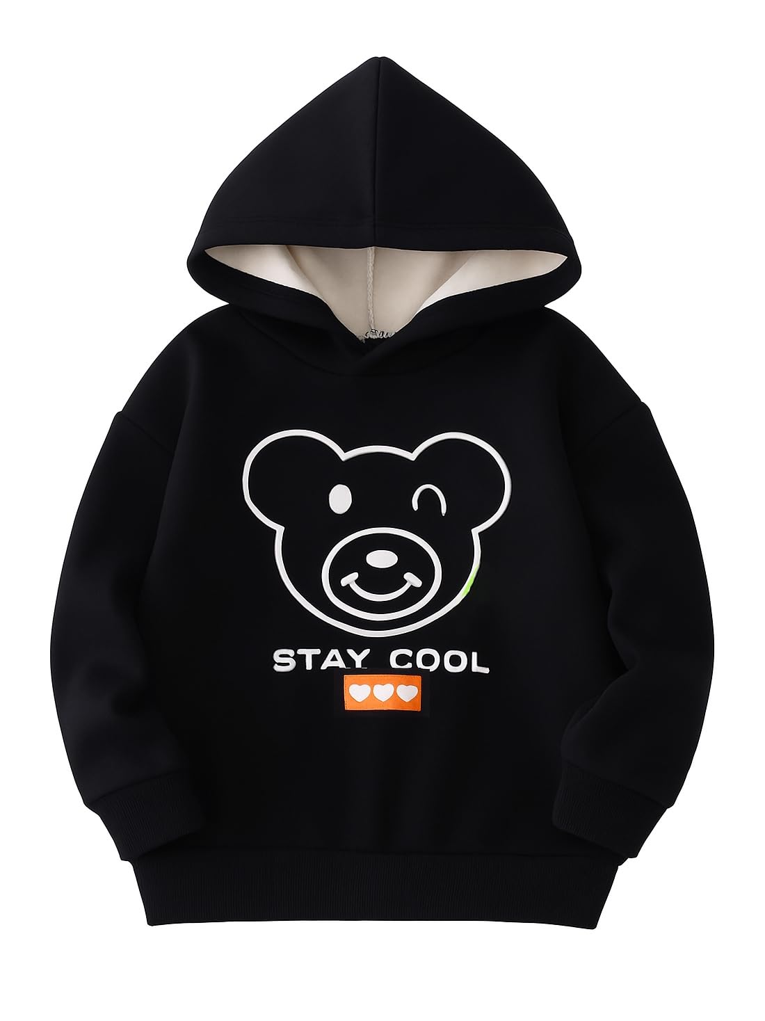 Bold N Elegant Cartoon Bear in Hood Print Kids Full Sleeve Warm Thick Fur Fleece Winter Tshirt Regular Fit Sweatshirt Hoodie for Infant Toddler Baby Boy & Girl (2-3 Years, Black) - Image 4 thumbnail