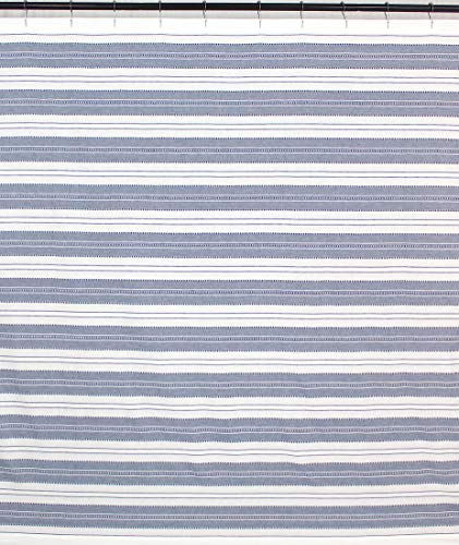 Serafina Home Nautical Striped Blue and White Fabric Shower Curtain: Chambray Cotton Luxury Hotel with Detailed Eyelet Decorative Weave for Bathroom 72" x 72" (Denim Navy) - Image 4