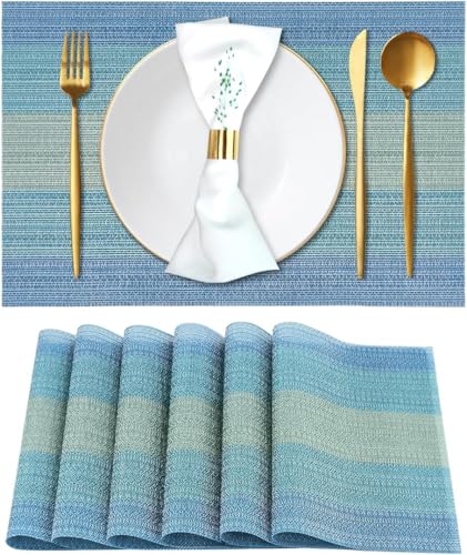 Image of Washable PVC Heat Resistant Colorful Place Mats for Kitchen Dining Table Mates Washable Heat-Resistant for Dining Table (Blue, Pack of 6)