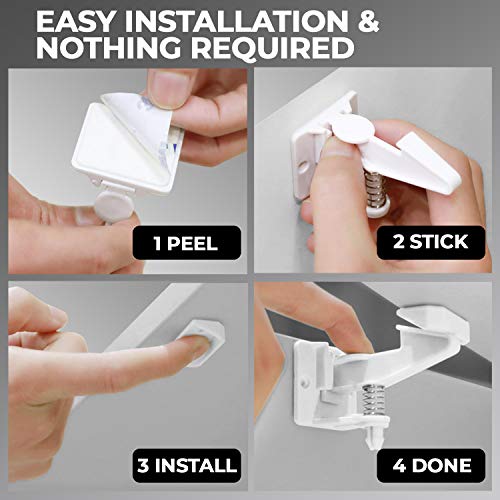 Child Proof Locks for Cabinet Doors (12 PACK +GIFT) Invisible Child Cabinet Locks - Baby Locks for Cabinets and Drawers - Baby Cabinet Safety Latches - Child Locks for Kitchen Cabinets - Baby Proofing