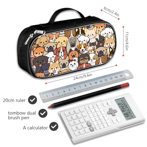 Image of Kawaii Dog Pencil Case for Girls Boys, Animals Pencil Box, Large Capacity Dog Pencil Pouch with Zipper Compartments for Office School, 9.6 x 4.6 x 2.4in