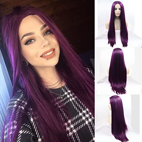 Perruque longue et raide violette 61 cm en fibre synthétique de haute qualité pour femme