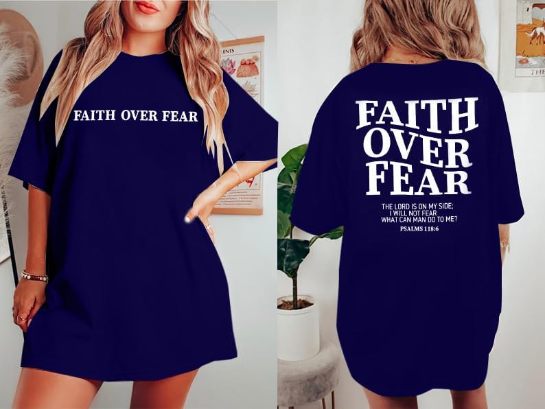 BANGELY Faith Over Fear Shirt Women Graphic Shirts Oversized Workout Gym Christian Religious Tees Drop Shoulder Tee Tops - Image 2