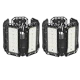 YRHome LED Werkstattlampe Faltbare Werkstatt Deckenleuchte Kaltweiß 6500K Garagenlampe Verformbare Deckenlampe Garagenleuchten E26/E27 für Lager Werkstatt - mit 5 Verstellbaren Paneelen - 72W - 2 PCS