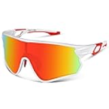 BEACOOL Polarized Sports Sunglasses for Men Women Youth Baseball Fishing Cycling Running Hiking Motorcycle Tac Glasses UV400 (GlossyWhite Red)
