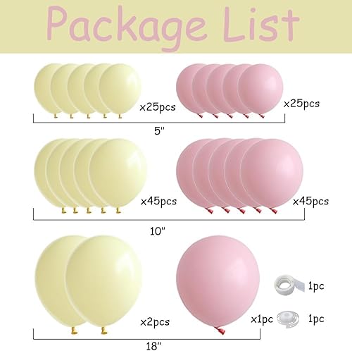 Miniatura 2 de Kit de arco de guirnalda de globos de color rosa pastel y amarillo de 143 piezas, kit de arco de globos rosa macarrón y amarillo para decoración de