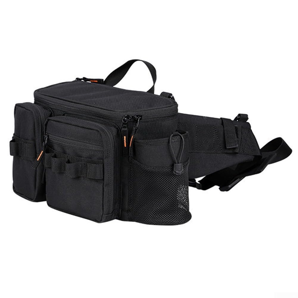 RX1911 Sac de pêche monté à la taille avec ceinture réglable en forme de V et dos en maille respirante pour un confort tout au long de la journée (grand noir)