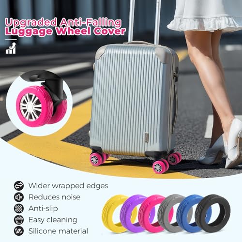 Image of 8Pcs Upgrade Luggage Wheel Covers,Essential Travel Accessories, Hot pink, Soft, Silent. Protect Luggage Wheels