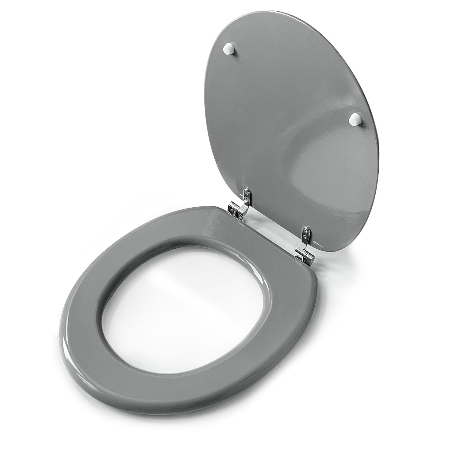 WINSOME Grey Wooden Toilet Seat - 18'' (45cm) Oval - Hygienic MDF Wood with Tongue and Groove Design - Easy Fit with Hinges & Fixtures