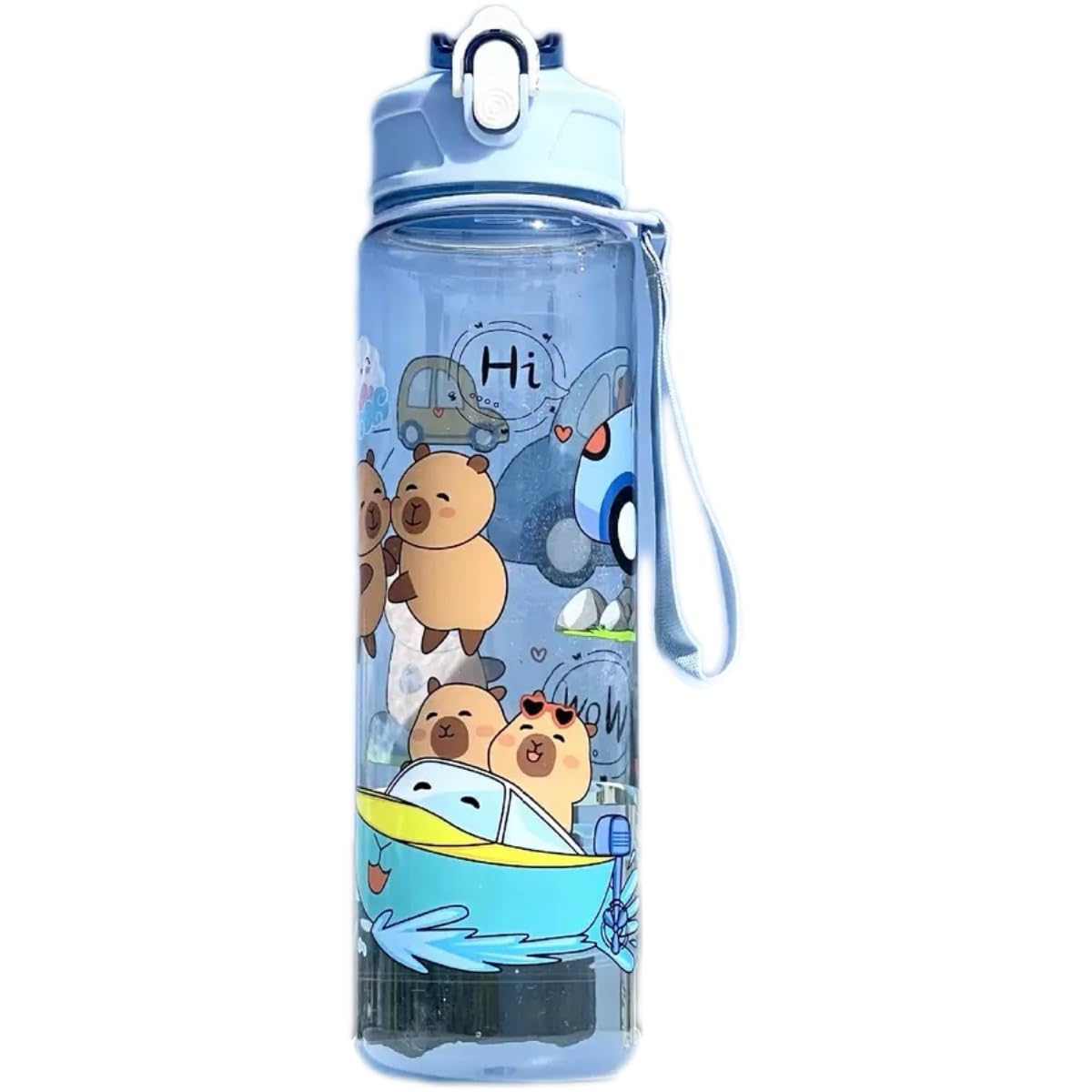 x trade Capybara Drinking Bottle With Lid Cute Water Bottle With Silicone Straw Drinking Cup straw Lid BPA Free (Blue)