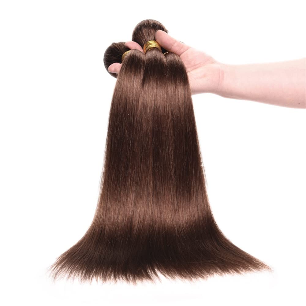 28 30 32 Inch Straight Human Hair Bundles #4 Chocolate Brown Perrucche Donna Extensions Double Weft Unprocessed Brazilain Remy Hair Weave Extension With Minimal Tangle 3 Bundles Total 150g
