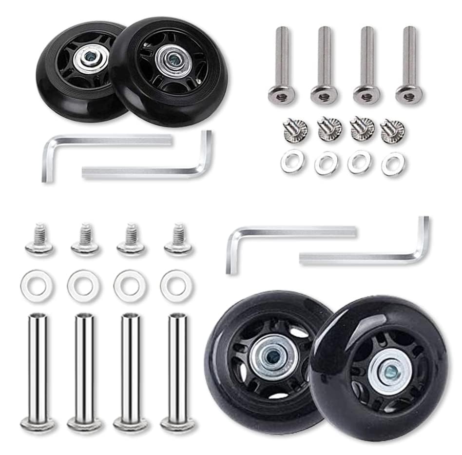 Set 4 Ruote Di Ricambio Per Valigie In Gomma – Kit Riparazione Trolley Con Assi E Viti, 50 X 18 Mm