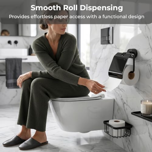 Image of Plantex J4 Stainless Steel Toilet Paper Holder for Bathroom /Tissue Holder for Washroom /Toilet roll Holder for Wall Mounted /Bathroom Accessories (PVD Black Finish) Onix