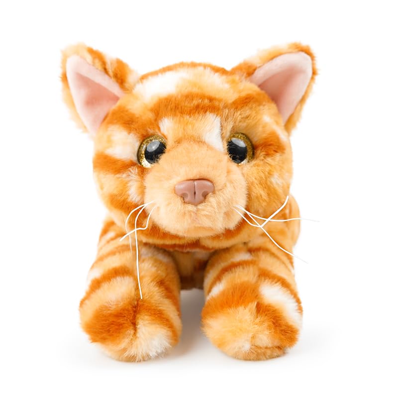 lilizzhoumax Ginger Tabby Cat Plush Toy 25 cm, Realistic Lying Kitten Soft Toy, Cuddly Stuffed Animal Gift for Kids Adults and Cat Lovers