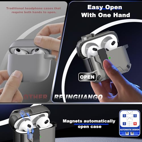Image of RFUNGUANGO AirPods 3 Case with Lock Magnetic Lid Phone Stand, Grey